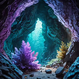 an image of a underwater scene with rocks and algae