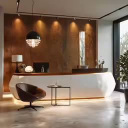 the reception area is clean and empty with a lot of light