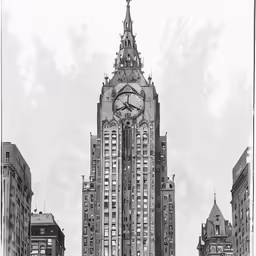 a black and white picture of a city building
