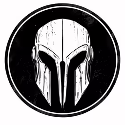 a black and white illustration of a helmet on a black circle