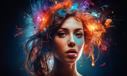 a portrait of a beautiful young woman with creative and colorful hair