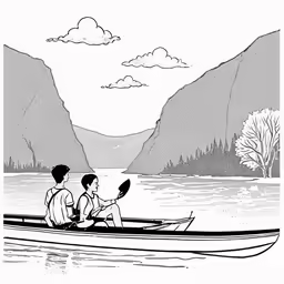 a drawing of two people in a rowboat