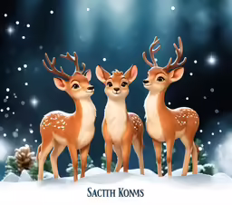three deers that are standing in the snow