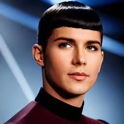 a man with black hair wearing a red shirt