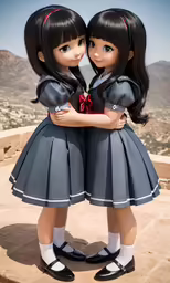 two girls are posing for the camera with their arms around each other