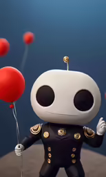a small robot holding a balloon in his hand