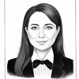 the pencil drawing shows a woman wearing a tuxedo and a bow tie