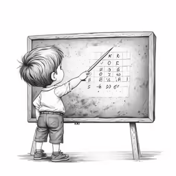 a small child is using a chalk board to write numbers on it