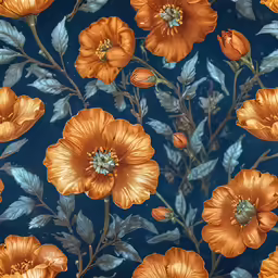 an artistic wallpaper pattern with orange and blue flowers