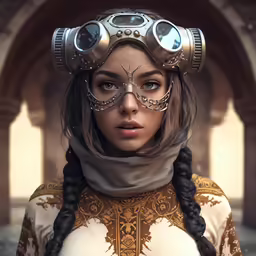 a female with big metal parts and her eyes