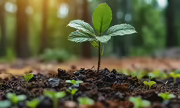 a plant is growing from dirt on the ground