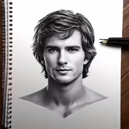 a drawing of a man with long hair