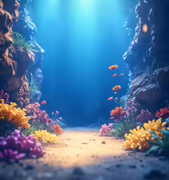 a painting of underwater life and corals on the sea floor