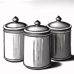 three white canisters sitting next to each other