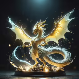 the golden dragon with glowing eyes is lit up