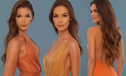 three different images of a women with long hair