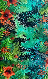 a pattern made out of flowers on top of green leaves