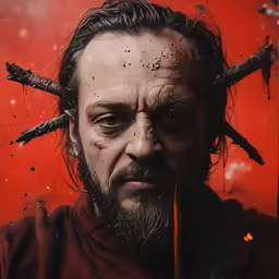 a man has something stuck in his forehead