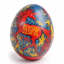 this brightly colored, hand painted ball has an image of a horse on it