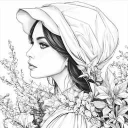 a drawing of a woman in a hat