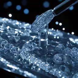 clear crystal bubbles next to a shiny metal thing