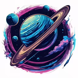 an artistic, colorful and stylized illustration of the planets
