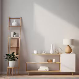 a white and wood stand in a room
