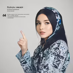 young woman standing with her hand in the air