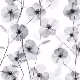 some black and white flowers on a white background