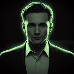 a man in a black suit and green neon