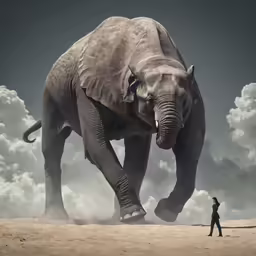 an elephant standing on top of a sandy field