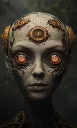 a woman is wearing an odd face