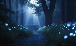 a path that is covered in blue lights