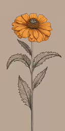 an image of a sunflower on a brown background,a drawing of an orange flower, with the petals drawn down
