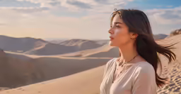 a woman stands on a hill overlooking the mountains