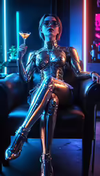 the woman is dressed as a robot in full suit