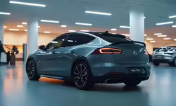 two volvo cars parked in a showroom