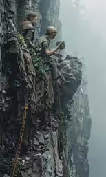 two people sit on top of a mountain