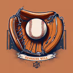 a baseball glove with a ball in it and a ribbon,a baseball glove and ball, with the words beware of the evil on it