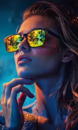 woman with glowing sunglasses in artistic photograph