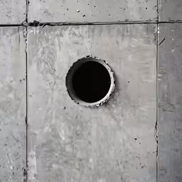 hole in concrete with only one black window inside