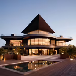 the house has many lit candles by the pool