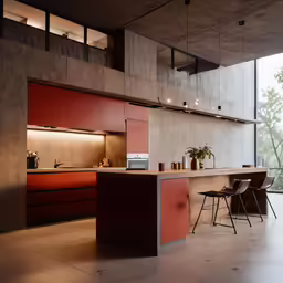 the modern kitchen is next to the terrace