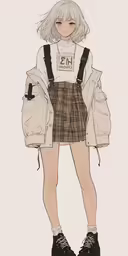 a woman is dressed in a skirt and jacket