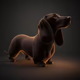 the 3d image shows the dog looking up to the side