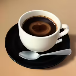 a cup of coffee sitting on a plate