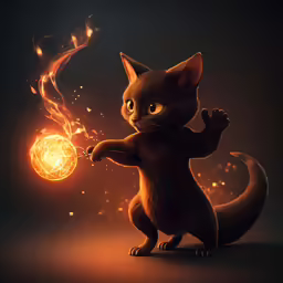 a cartoon cat holds a ball with smoke