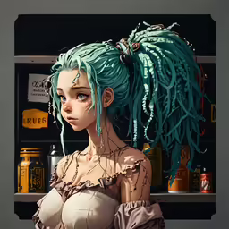 a digital drawing of a beautiful woman with dyed hair