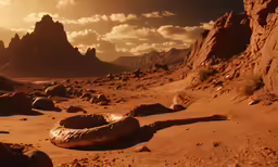 a tire laying in the middle of desert land