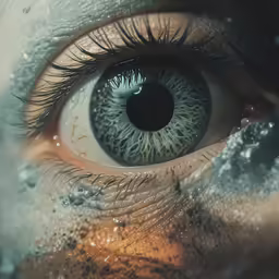 an eye is shown with some liquid on it